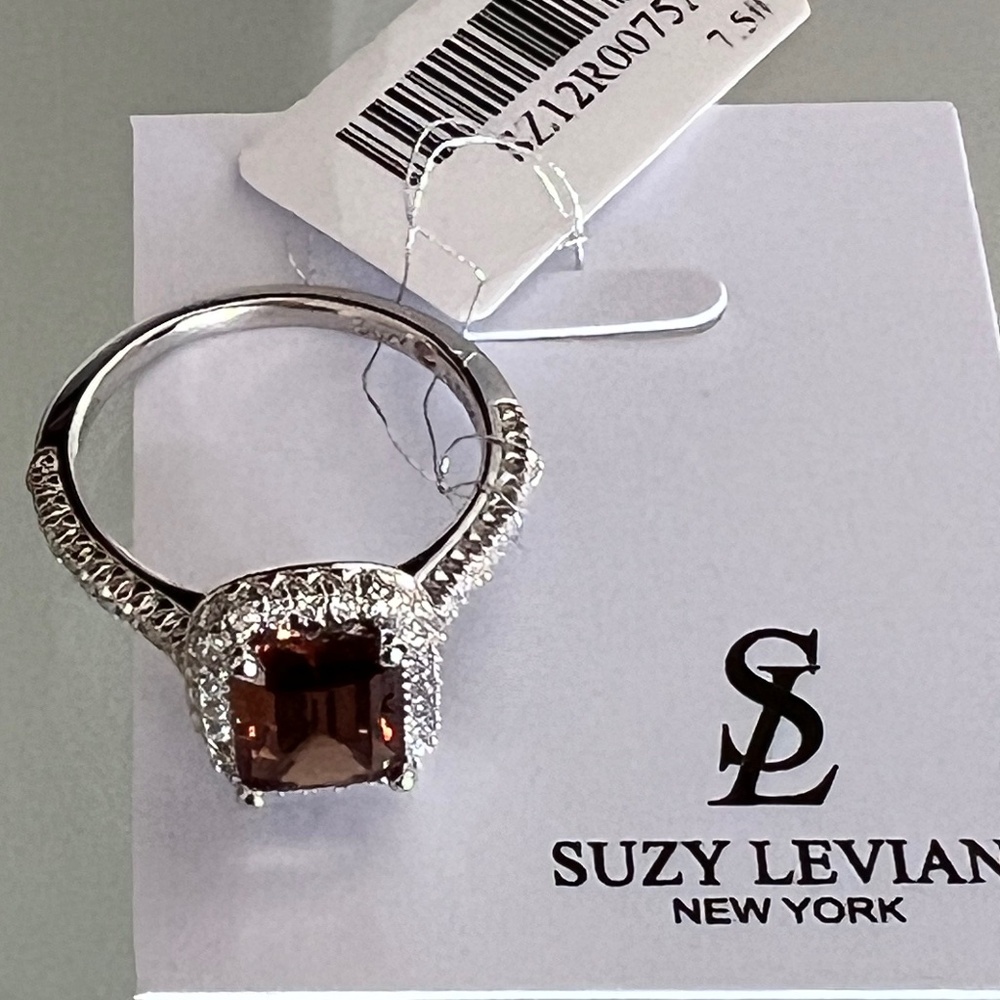 SUZY LEVIAN Sterling Silver Ashter Cut Brown CZ Ring